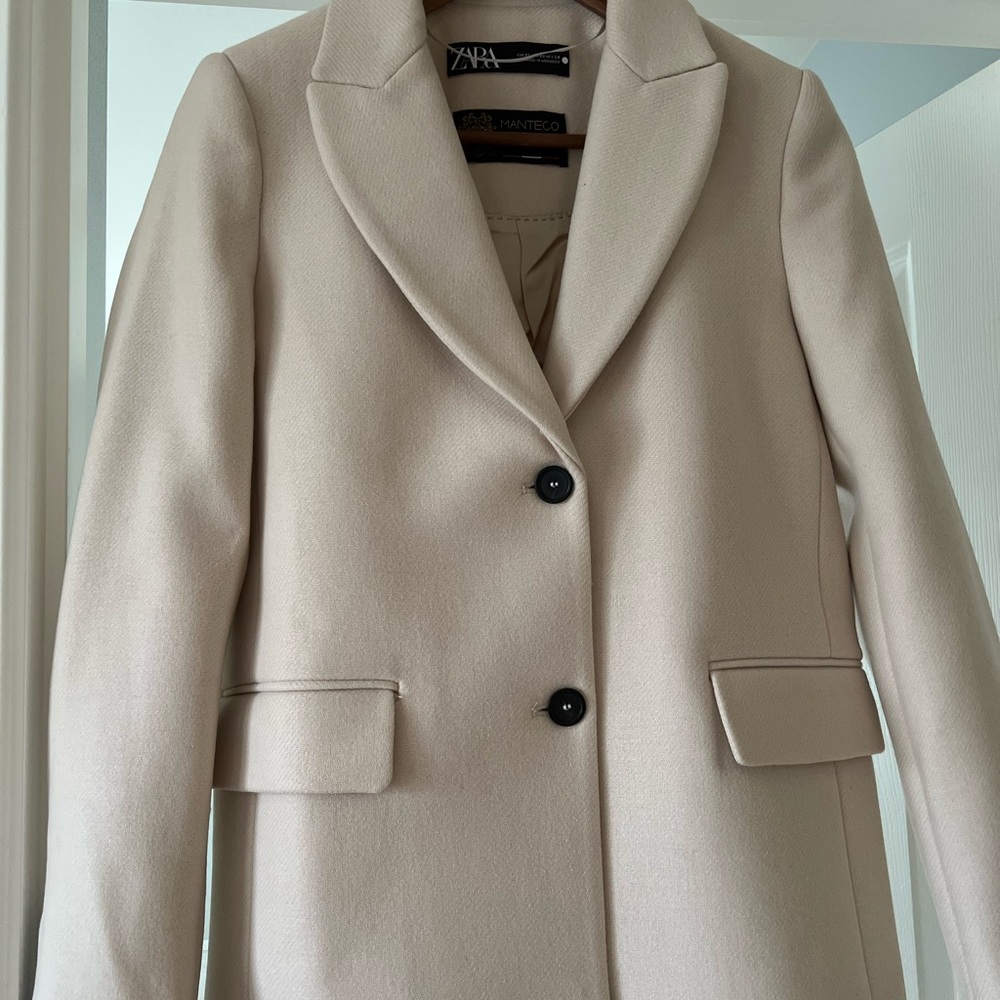 ZARA MANTECO WOOL BLEND COAT CREAM COLOR XS